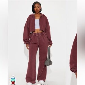 Fashion Nova Burgundy Wide Leg Pants Set